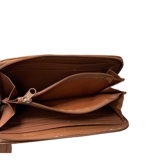 Christian Dior Vintage Wallet Olive Brown Leather Logo Zip Around - Picture 12 of 13